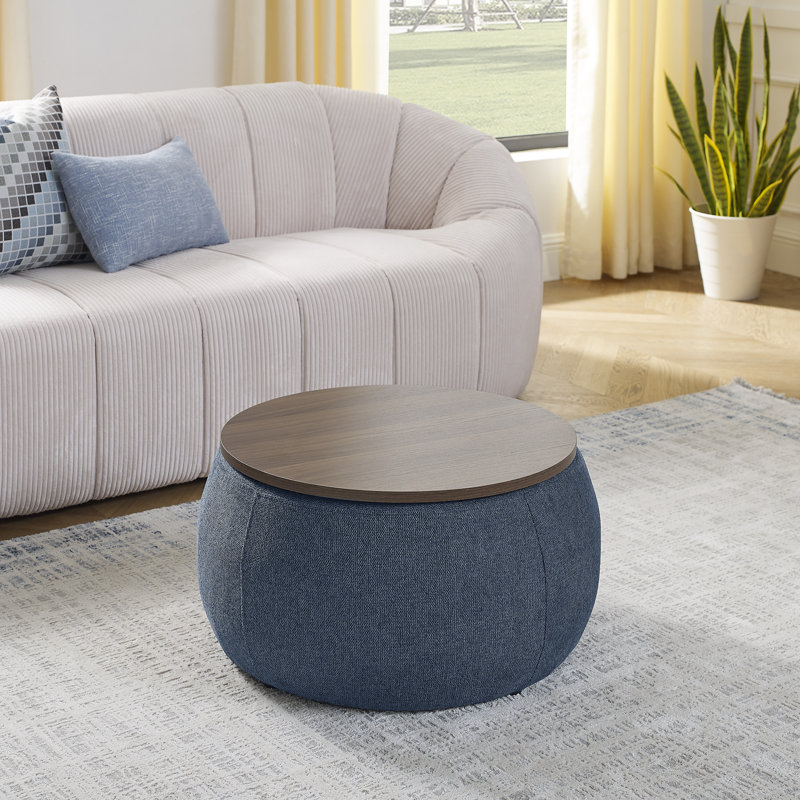 Dariyan Round Storage Ottoman, Blue Fabric