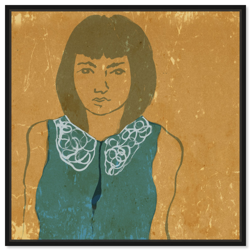 Lady in Teal - Peinture sur toile, H 12 po x l 12 po, Toile avec cadre noir
