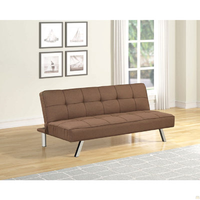 Futon-lit capitonné Contemporary Living Room avec pieds en métal, canapé rembourré en lin, brun
