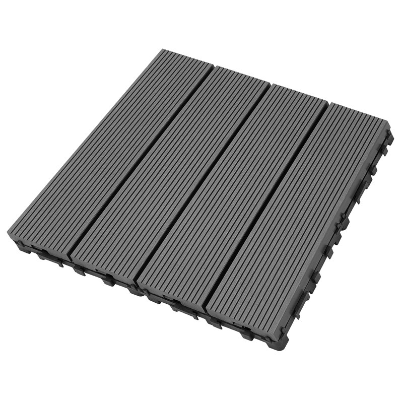 Carreau de terrasse en bois composite et plastique 9 pièces 11 po x 11 po gris Il y a 4 lattes par carreau