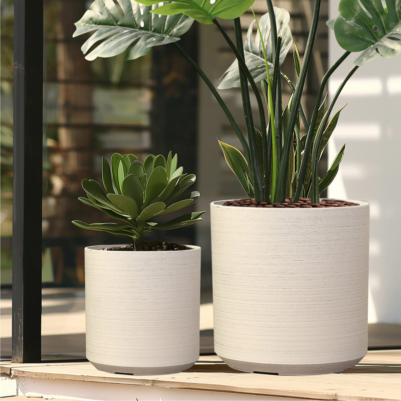 Amilliana Modern 2-piece round planter set, Indoor or Outdoor Pot Planter, Cortina Cream