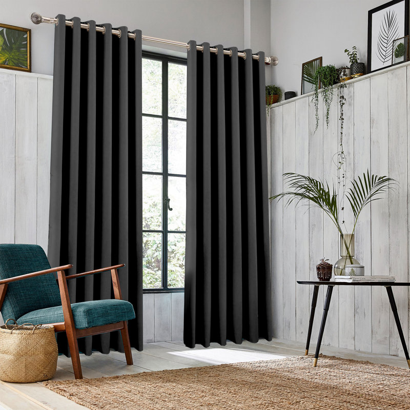 Gady Blackout Curtain Pair, Black, Width 168 x Drop 183 cm