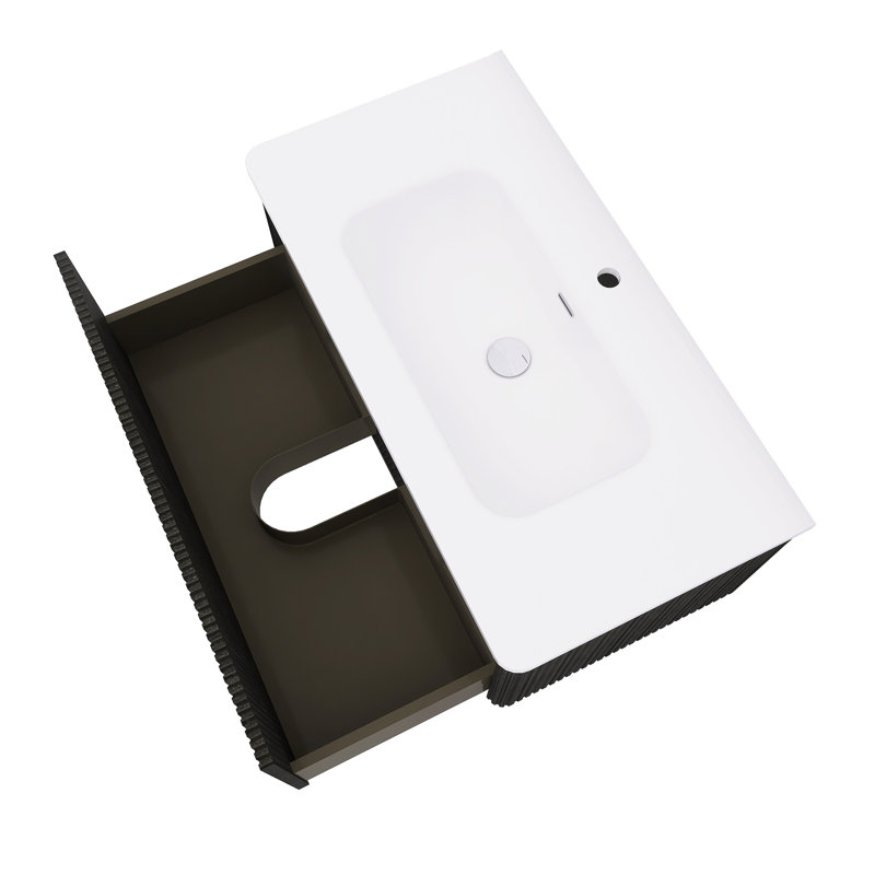 Meuble-lavabo flottant mural 36 po avec lavabo en céramique blanc, Chêne noir