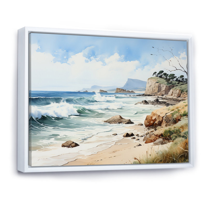 Rocky Beach Coastal Serenity I, Cadre flottant blanc, H 24 po x l 32 po x P 1 po