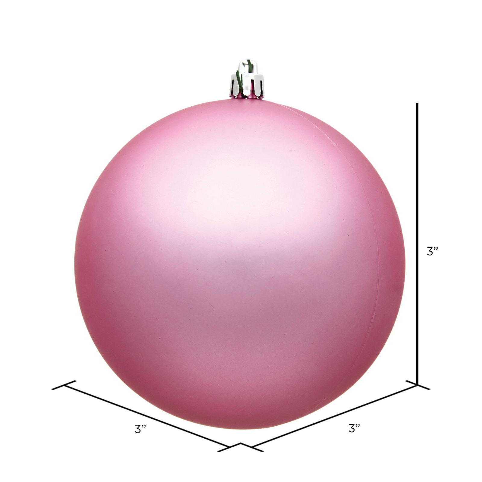 Holiday Décor Ball Ornament, Pink Matte, 3" H x 3" W x 3" D