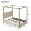 Grand lit plateforme à baldaquin avec tête de lit et structure en métal, beige