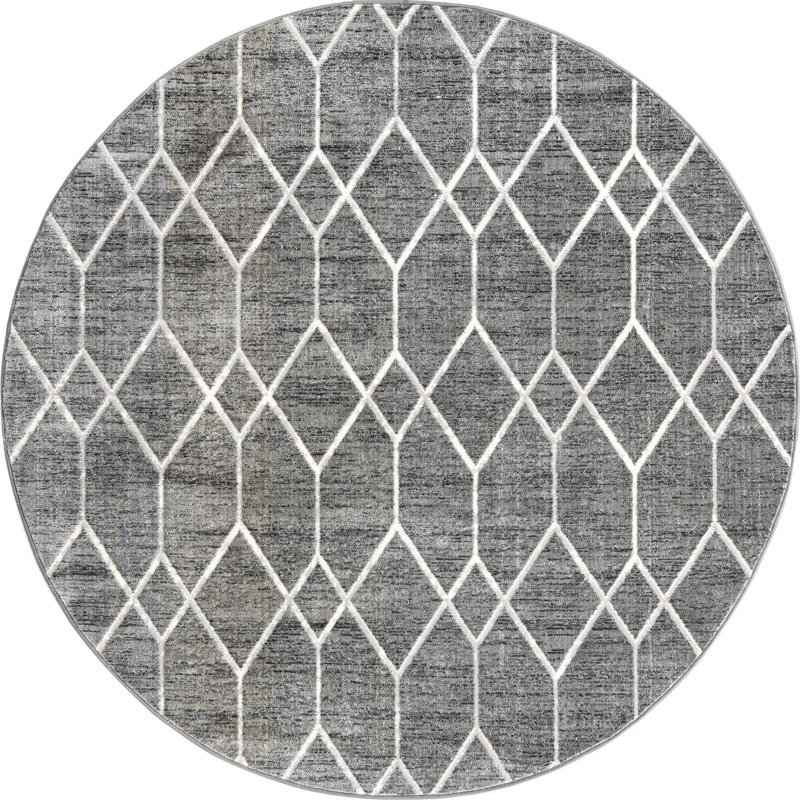 Tapis intérieur rectangulaire en polyester tissé à la machine à motif abstrait Eshin, Rond 7 pi