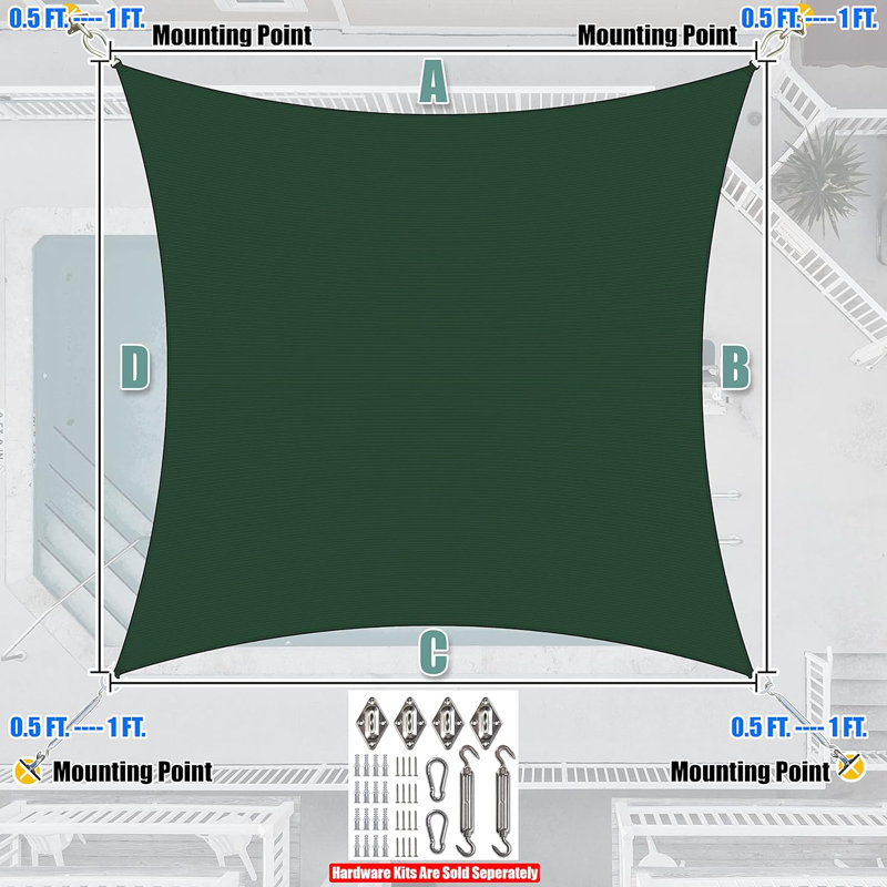 Voile d'ombrage carré Amgo, 15 pi x 15 pi, Vert