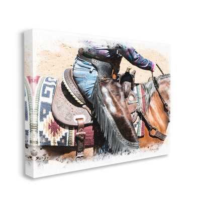 Western Cowboy on Saddle Canvas Wall Art by Jerry  Cowart