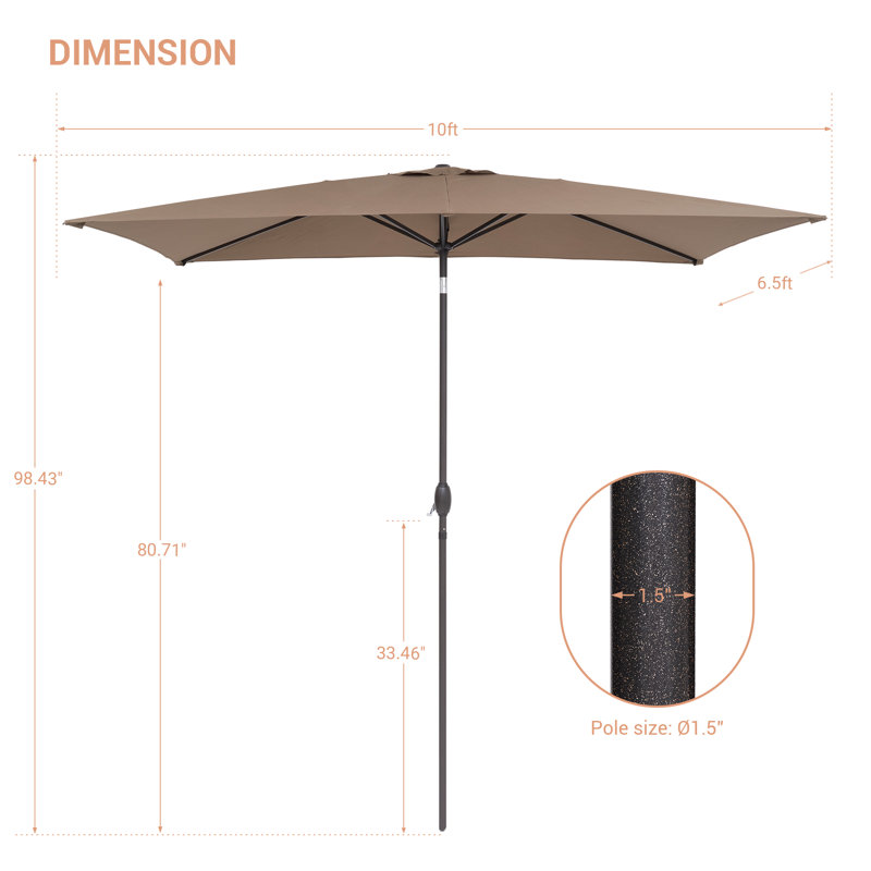 Parasol de marché rectangulaire 120 po x 78 po Dorelia, Taupe