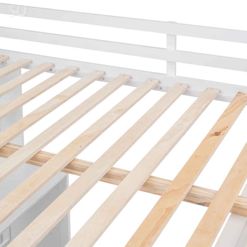 Full Size Loft Bed With Drawers,Desk,And Wardrobe, White