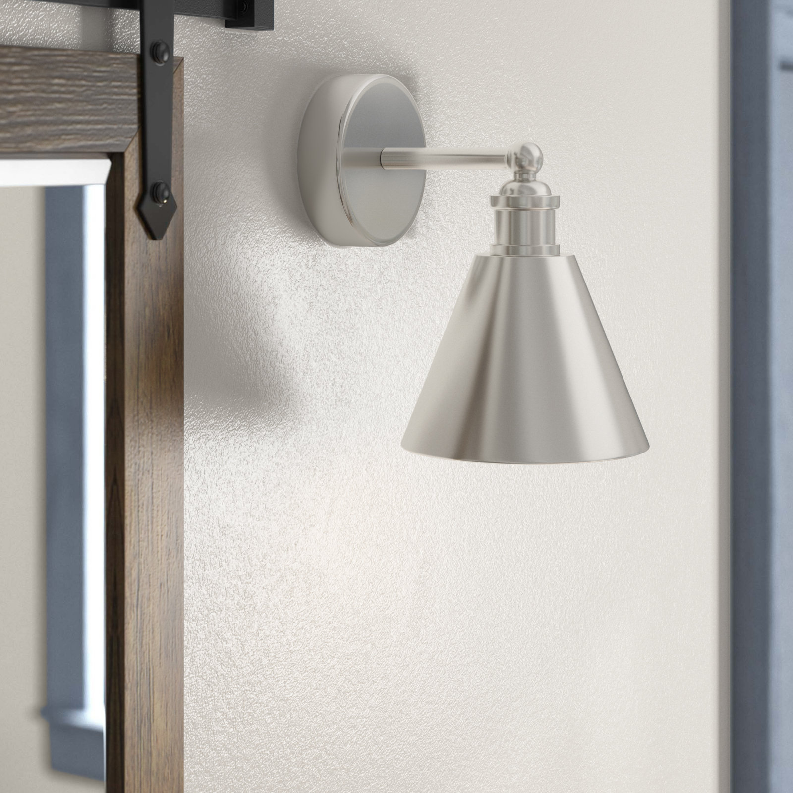 Elton Single Light Dimmable Armed Sconce, Nickel, Nickel