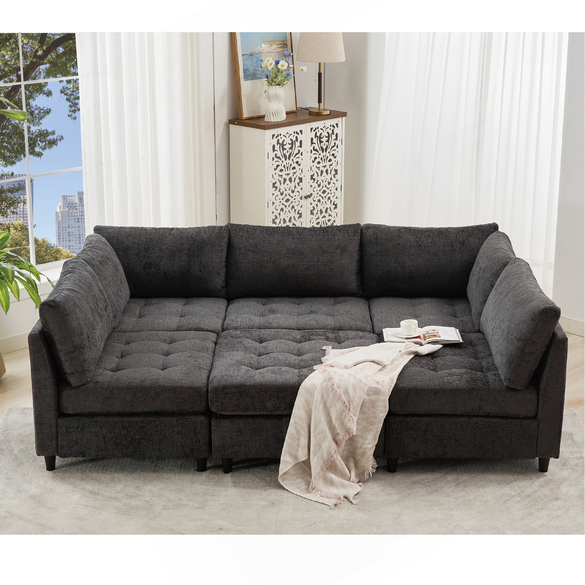 Latitude Run® Modular Sectional Couch With Storage Ottoman, U Shaped ...