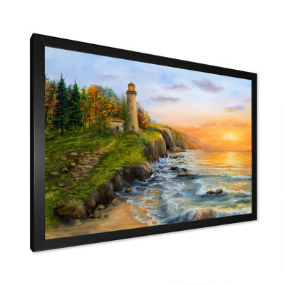 Phare sur les vagues de l'océan - Reproduction de photo sur toile