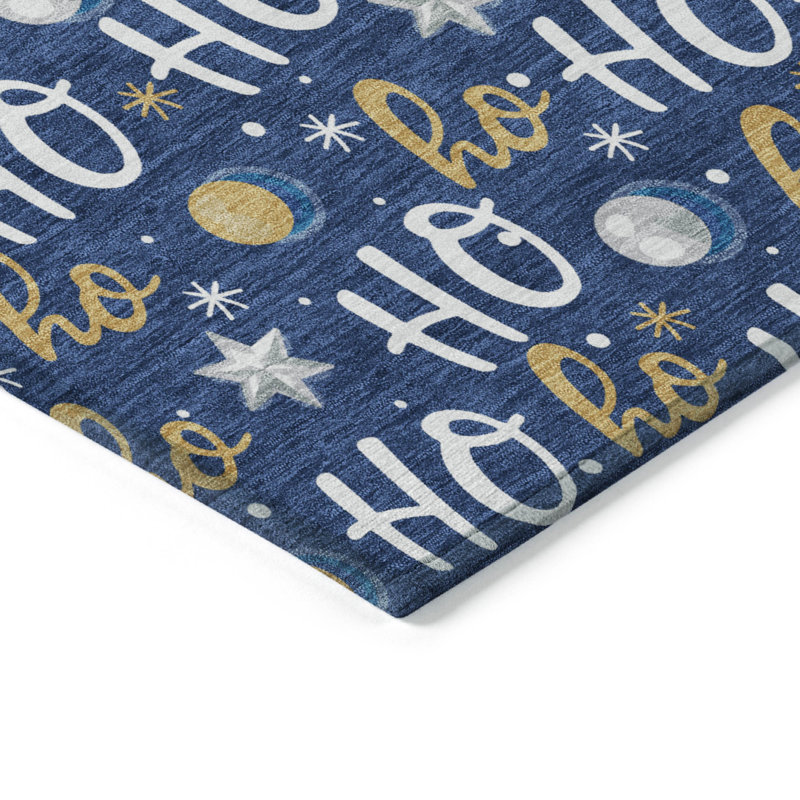 Tapis bleu marine flocon de neige intérieur / extérieur lavable à la machine Ho Ho Ho Xhevrie
