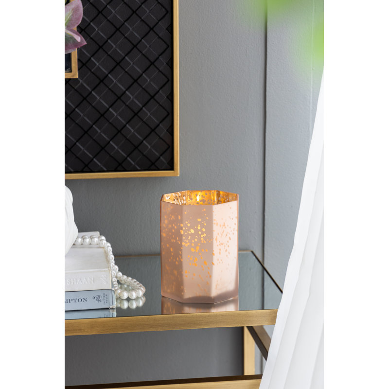 6''  Frosted Mercury Glass Octagonal Candle Holder, White