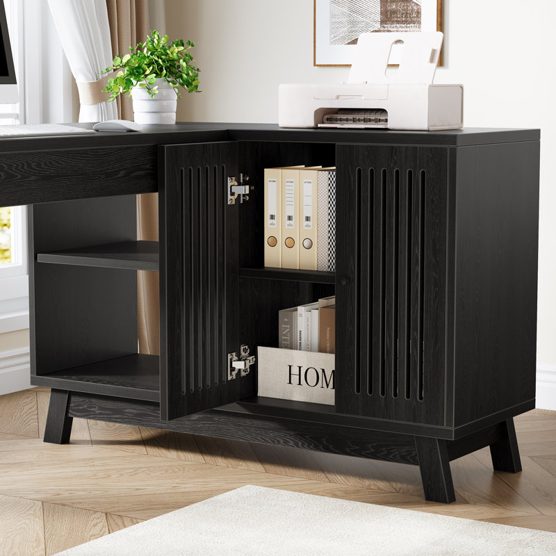 144.8Cm W L-Shaped  Writing Desk, Black