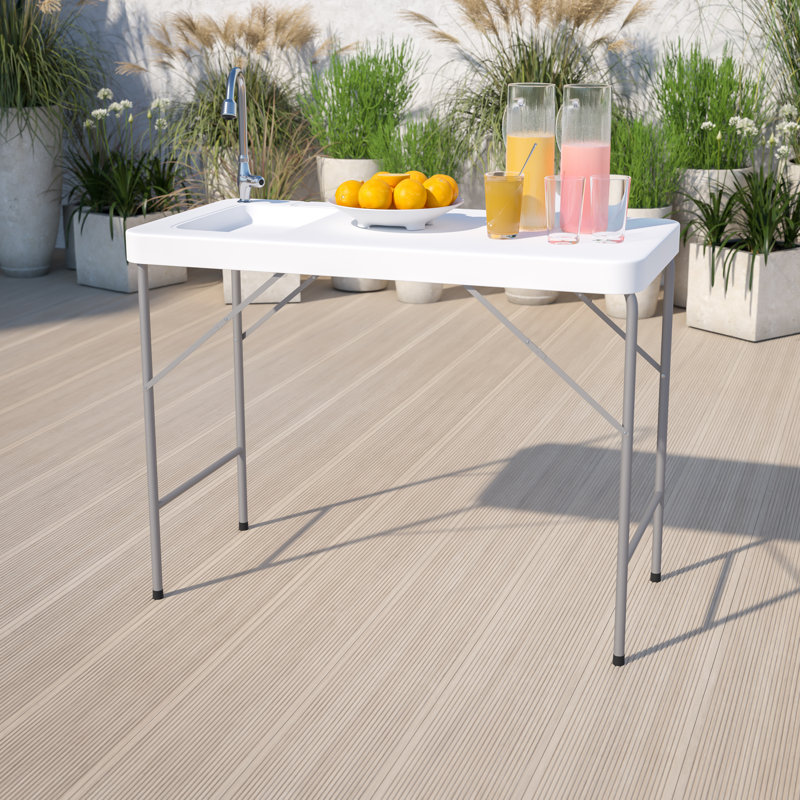 Gray Metal Folding Fish Cleaning Table with Sink, 45"