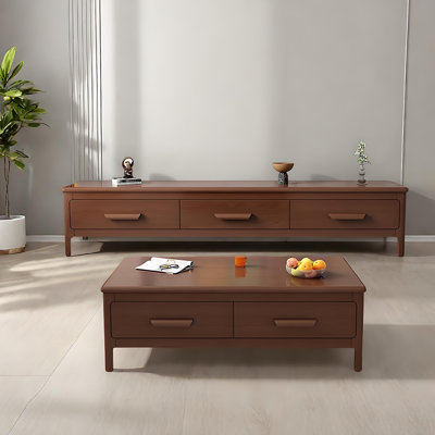 Ensemble de table basse et meuble télé en bois massif