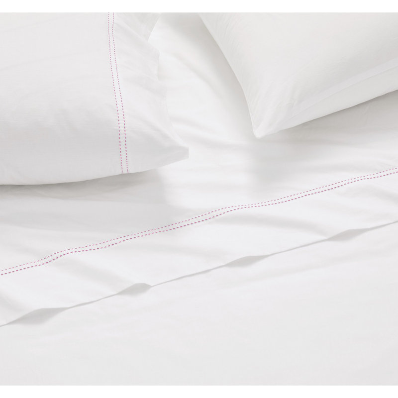 Ensemble de draps en percale 100% coton Scout, Limonade rose, Ensemble de draps pour très grand lit avec 2 taie