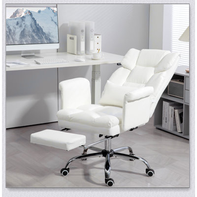 Fauteuil de direction, fauteuil de bureau ergonomique en cuir synthétique, fauteuil inclinable et pivotant avec repose-pieds et support lombaire
