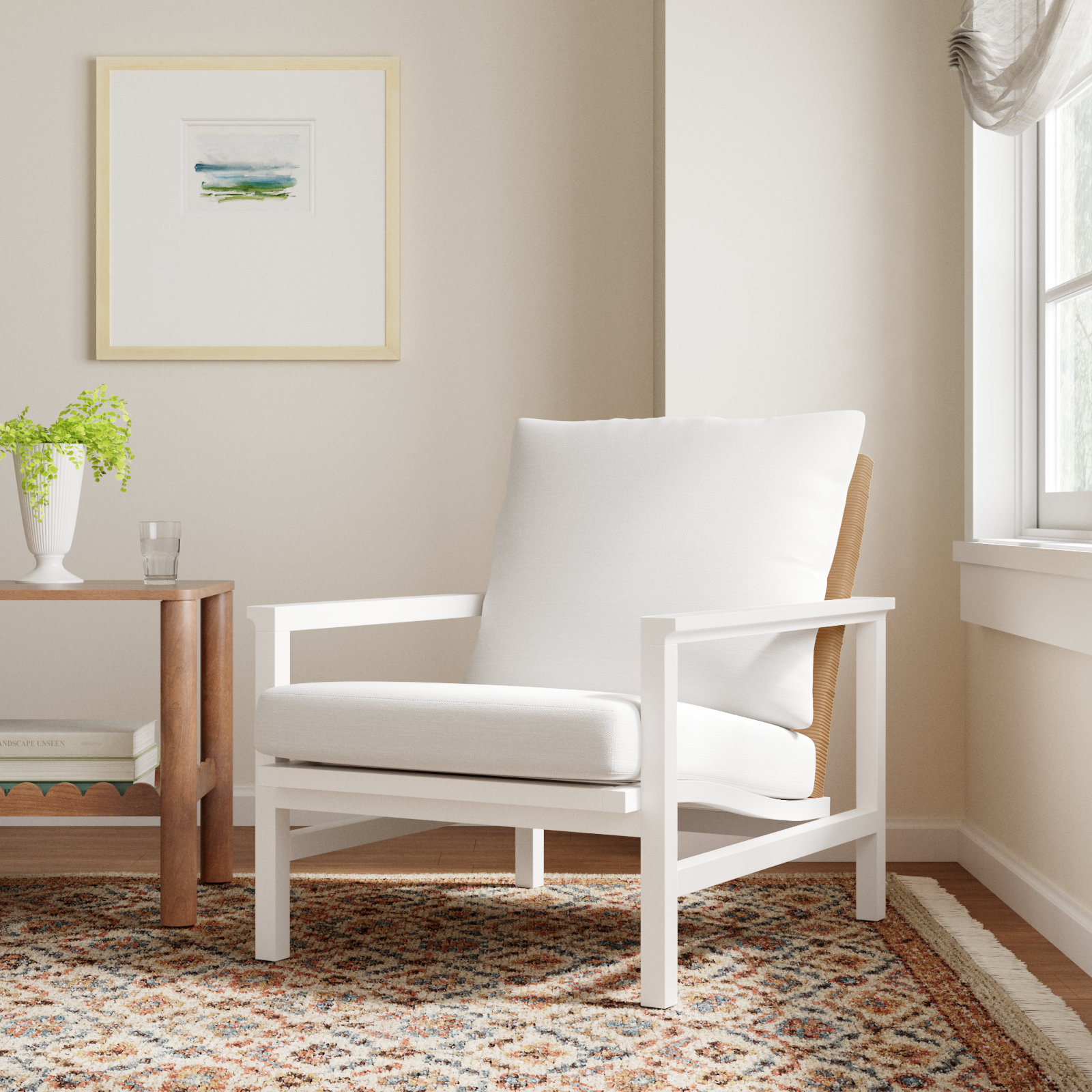 Linen Armchair, White