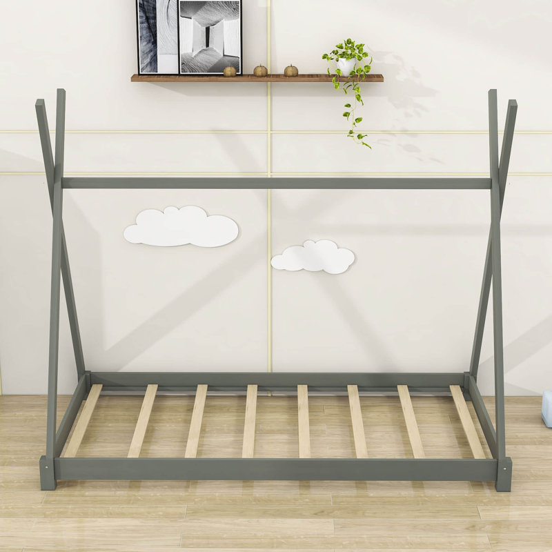 Krisha Twin Size Platform Bed with Slats Support, Gray
