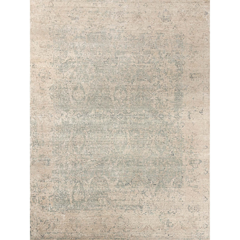 Hand Knotted Abstract Area Rug in Teal/Silver, Rectangle 12' x 15'