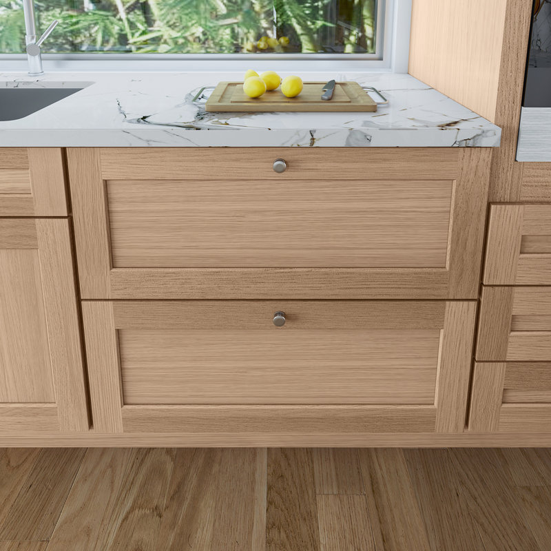 Armoire de cuisine en bois massif prête à assembler, Chêne Redondo / 2 tiroirs, 36"
