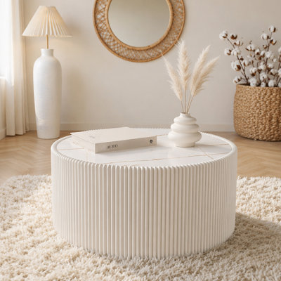 Light Slate Top Cylinder Shape Leather  modern Sofa Table for Living Room furniture