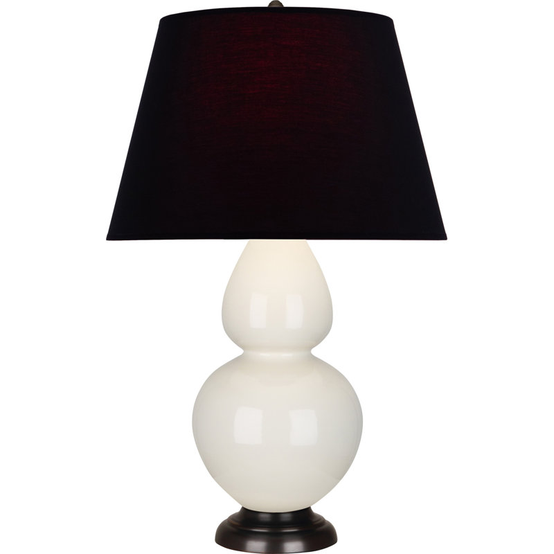 Lampe de table double gourde en céramique, Noir / Rouge, Os verni / bronze, Bronze