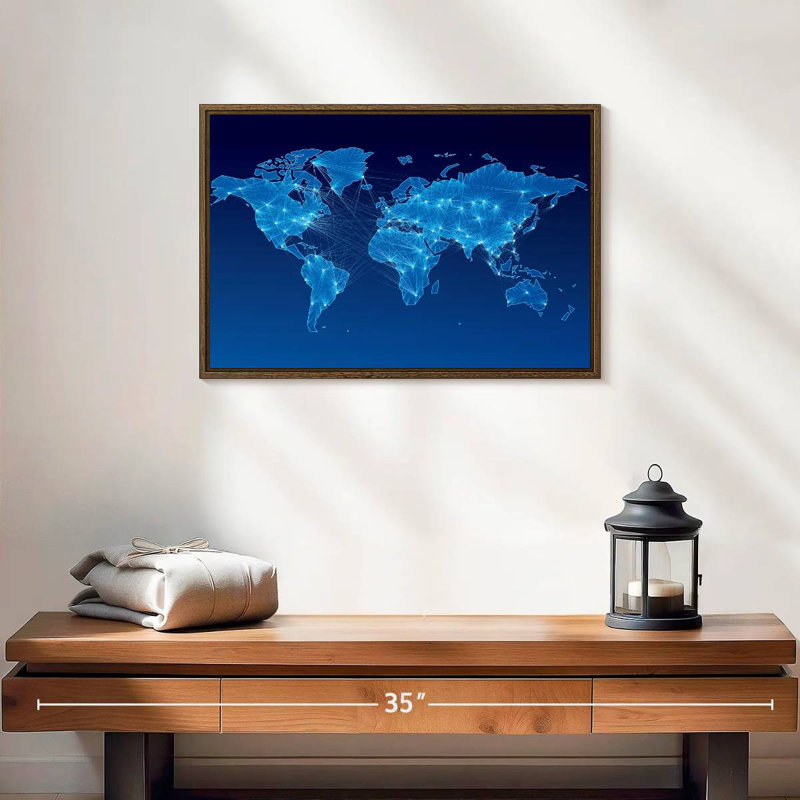Carte du monde du circuit intégré, 19 po x 13 po, Cadre flottant noyer