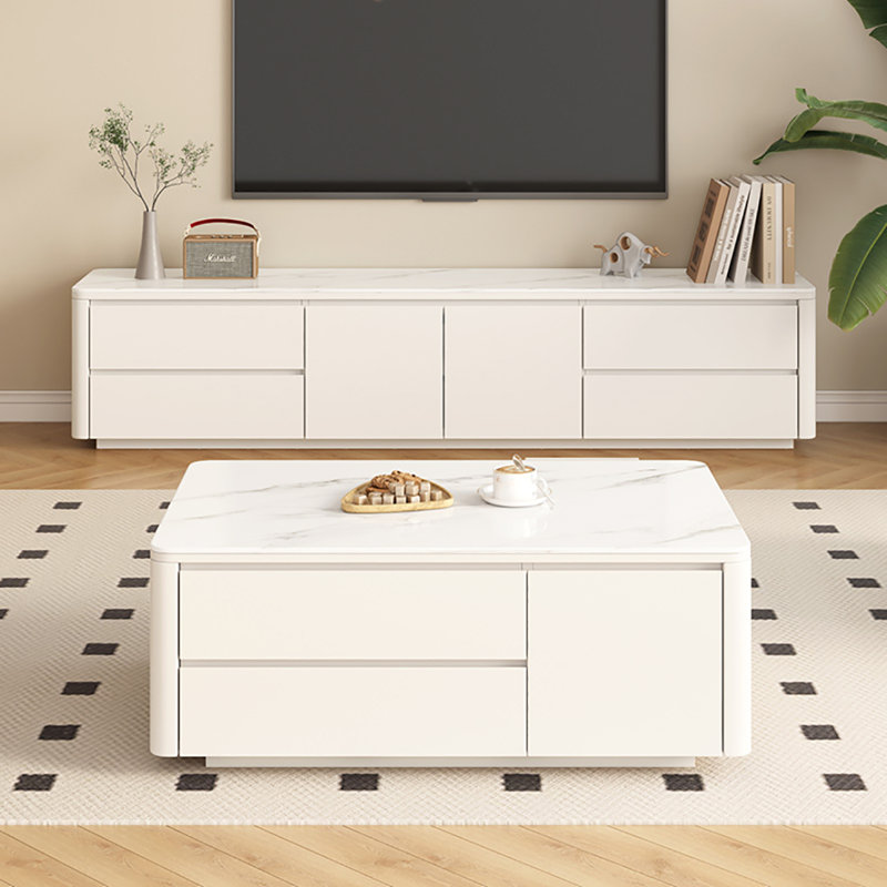 Table basse moderne avec rangement simple, H 17,7 po x L 39,4 po x l 23,6 po, Blanc