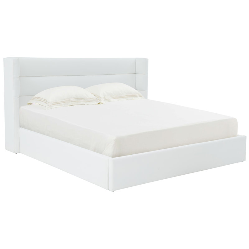 Doria Upholstered Platform Bed, White, Queen