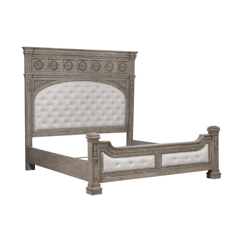 Kingsbury French Gray Oak Tufted King Bed with Upholstered Headboard