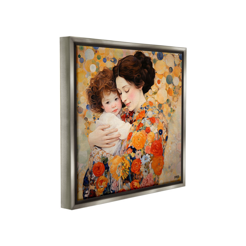 "Floral Mother & Baby Floater Frame" par RB sur toile, Cadre flottant gris lustré, H 18 po x l 18 po