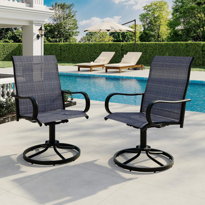 Chaises de patio pivotantes, chaises d'extérieur ergonomiques à haut dossier avec siège en filet rembourré et structure en acier enduit de E toutes saisons, bleu avec rembourrage
