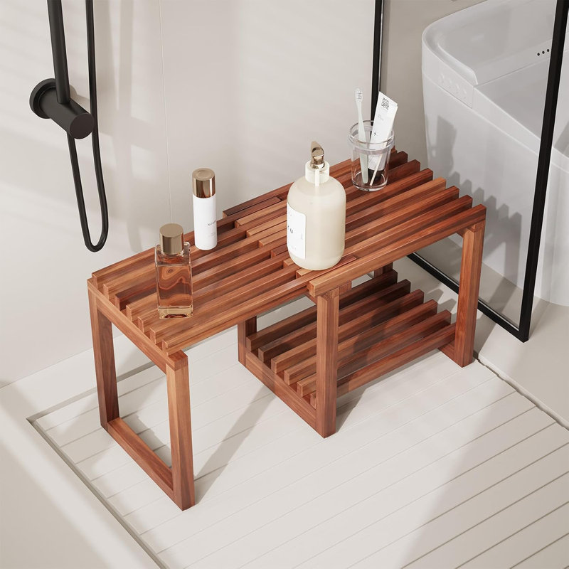 29" Adjustable Waterproof Shower Stool Bench with Storage Shelf, Ideal for Indoor Use, Spa, and Comfortable Seating for Adults and Seniors