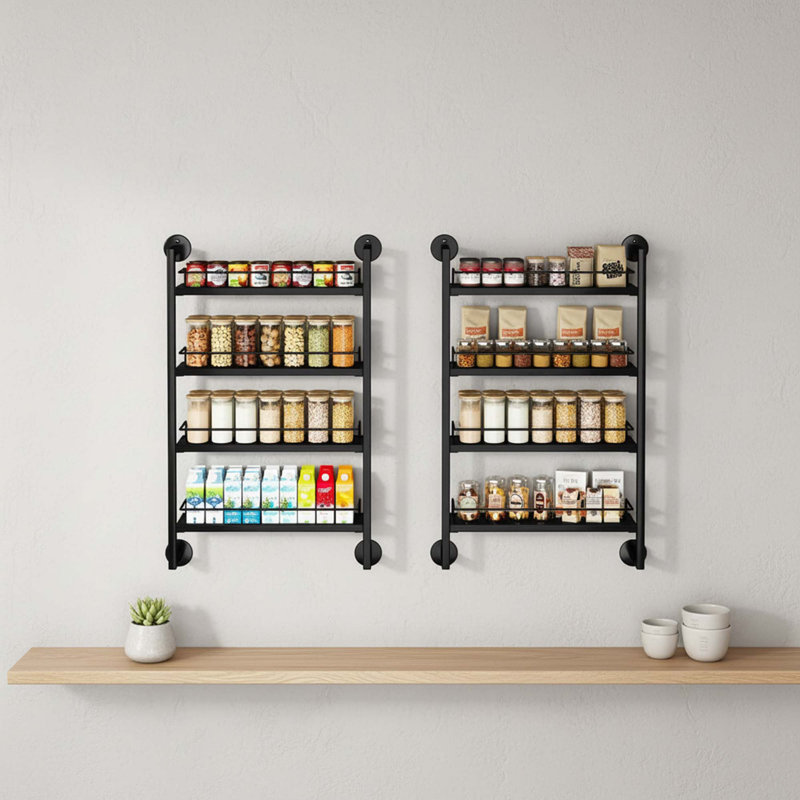 Support à épices mural à 4 niveaux - Organisateur suspendu noir pouvant contenir 50 pots pour cuisine / garde-manger / salle de bain / armoire