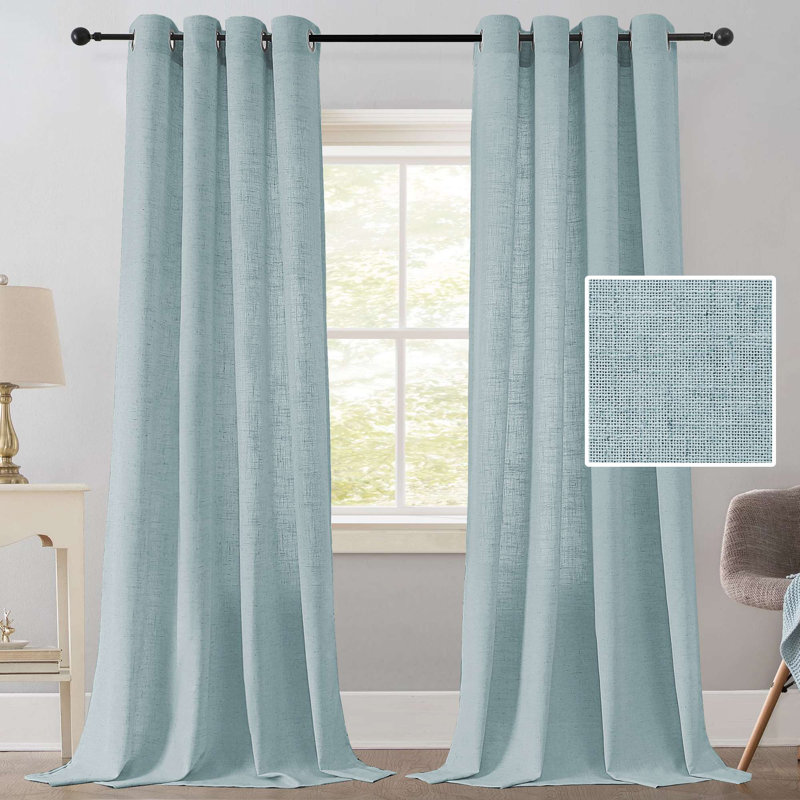 Thick Linen Farmhouse Window Curtain Drapes Linen Curtains 84 Inch Length for Living Room 96 Inches Grommet for Farmhouse Textured Curtains 2 Panels Set