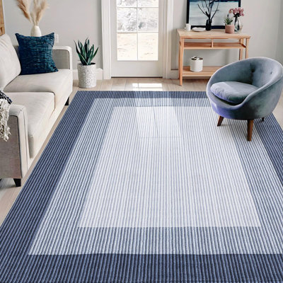 Tapis 10 x 13 pi lavable à la machine, tapis à poils courts et antidérapants, tapis à bord rayé, pliable, résistant aux taches, à imitation intérieure