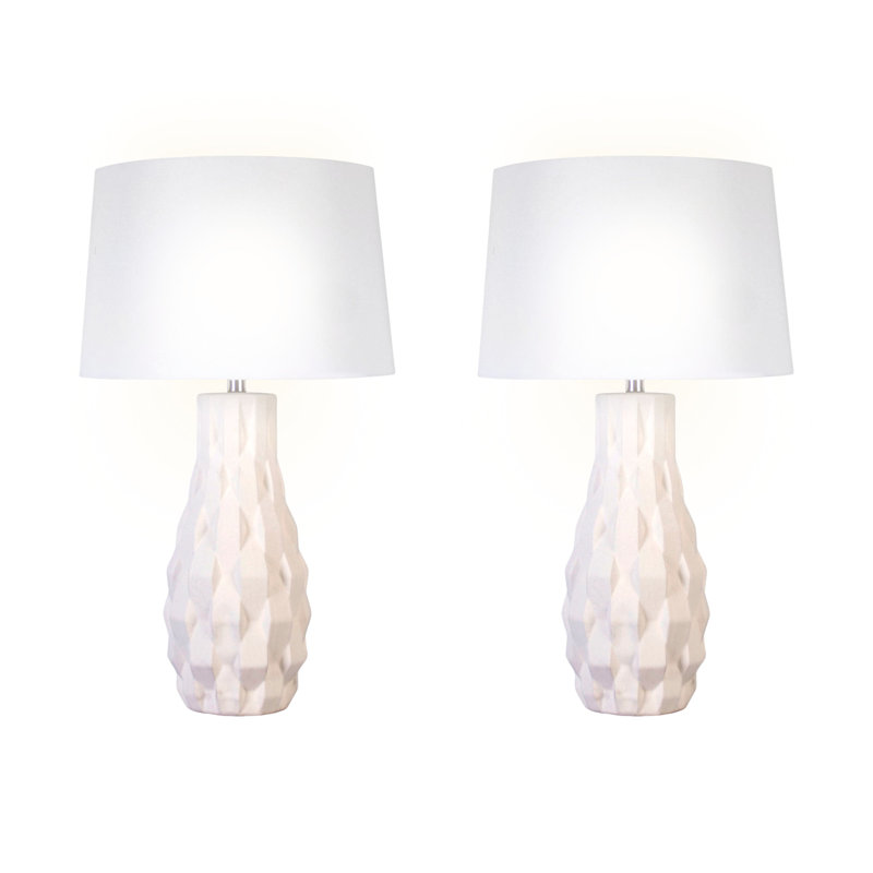 Sculpted Elegance Ceramic Table Lamp - White Sand - Set of 2