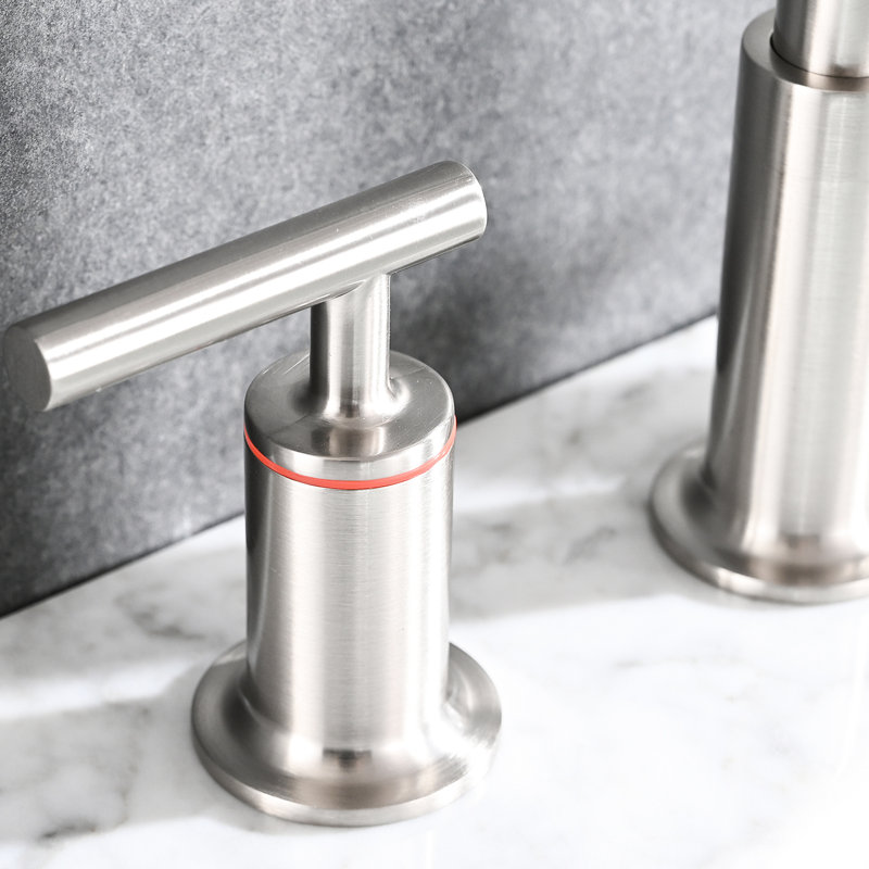 Bathroom Faucet In Brushed Nickel - 8 In. Widespread, Lever Handle, Ceramic Disc Valves, Soft Water Flow, Pop Up Drain Solid Brass, 360 Swivel, Drip- Splash Spout,