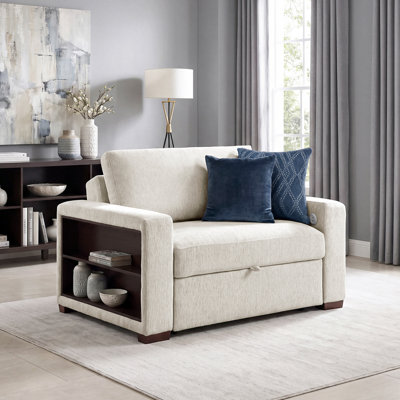 Marlborough 59.5" Modern & Contemporary Microfiber Convertible Chair and a Half with Pull-Out Bed, Built-In Charging Ports & Shelf Storage
