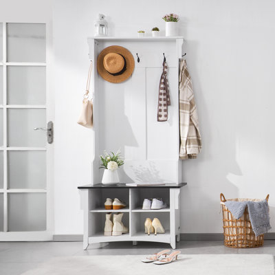 Banc de vestibule Hall Tree, portemanteau avec rangement pour chaussures, banc de vestibule de 32 po de largeur avec rangement et sièges