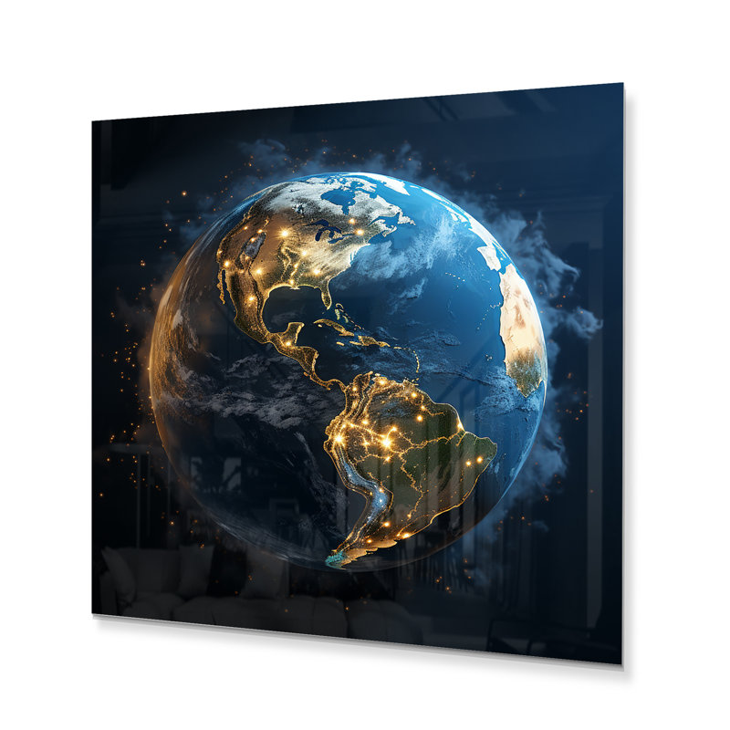 «Earth Lights From Space I» - reproduction d'art en métal, H 16 po x l 16 po x P 1 po