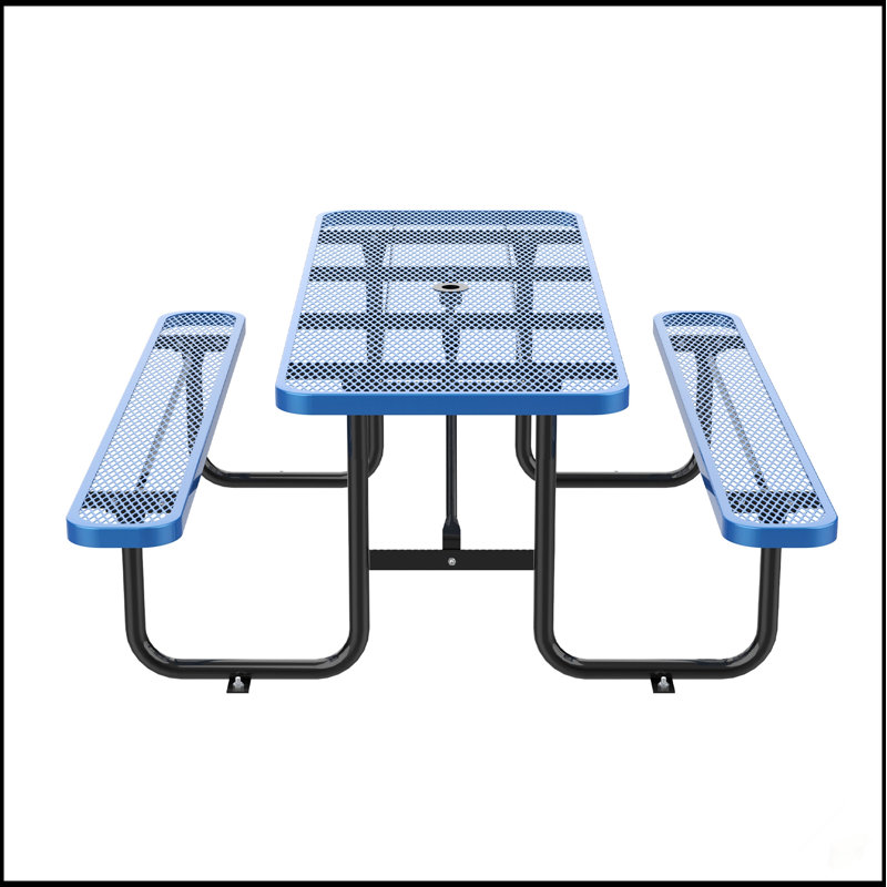 Table de pique-nique rectangulaire de 96 pouces avec structure en acier durable et revêtement thermoplastique pour une utilisation toutes saisons