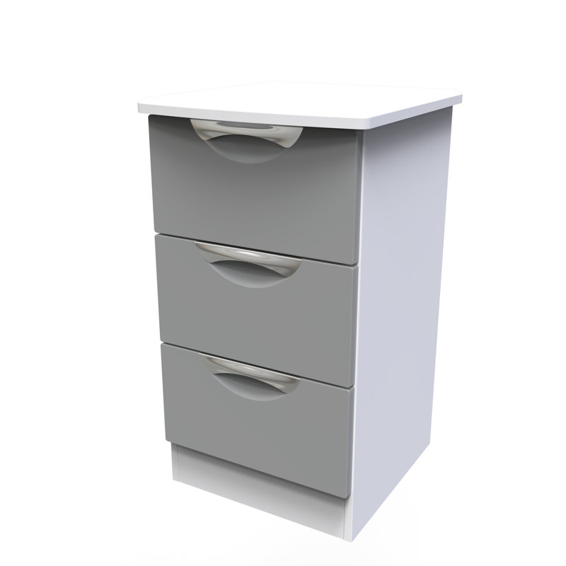 Fully Assembled Lebay 3 Drawer Bedside Table, White, Grey
