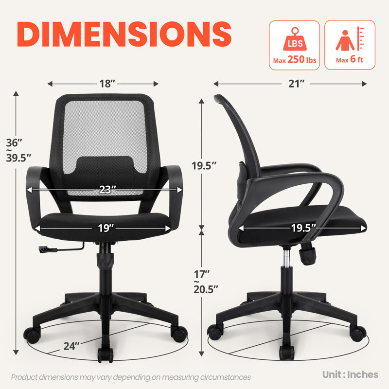 Nectara Ergonomic Home Office Chair with Mesh Back, Armrests, Space-Saving Design, Black