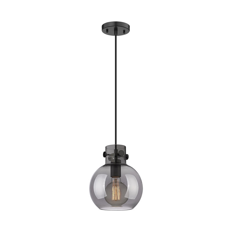 Luminaire suspendu 1 lumière Lantz, H 9,13 po x l 8 po x P 8 po, Plaqué couleur fumée, Noir mat